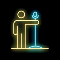 Neon style icon of a public speaker holding a microphone vector
