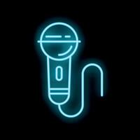 Blue neon microphone glowing on black background vector