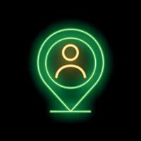 Neon green location pin showing person icon on black background vector