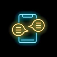 Neon icon of smartphone exchanging messages vector