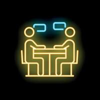 Two business people talking and discussing during meeting neon icon vector