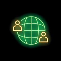 Neon icon of people communicating around a globe for global communication vector