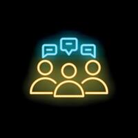 Neon light icon of people discussing with speech bubbles above their heads vector