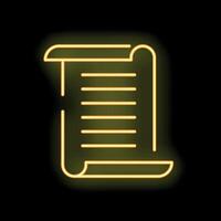 Neon yellow ancient scroll glowing on black background vector