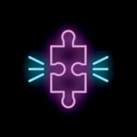 Neon puzzle piece shining with lights on black background vector