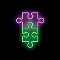Neon puzzle pieces forming a larger puzzle piece on black background vector