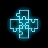 Neon puzzle pieces forming a cross shape on black background vector