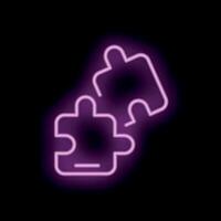 Two puzzle pieces connecting in vibrant neon light vector