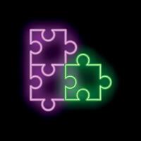 Neon puzzle pieces connecting on dark background vector