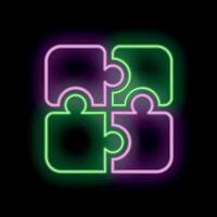 Neon puzzle pieces forming a square on a dark background vector