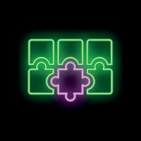 Neon puzzle pieces forming a wall with a missing piece vector