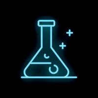Neon icon of chemical flask bubbling with reaction inside vector