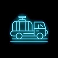 Neon style icon of a tanker truck transporting liquids on the road vector