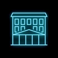Glowing neon sign of a multi storey building on a black background vector