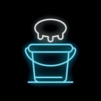 Neon sign of a bucket being filled with milk from above vector