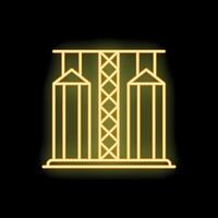 Neon yellow grain storage silos on black background vector
