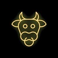 Neon icon of a cow head glowing on black background vector