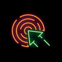 Neon sign of a cursor clicking on a fingerprint icon vector