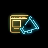 Neon sign representing online marketing with megaphone and webpage interface vector