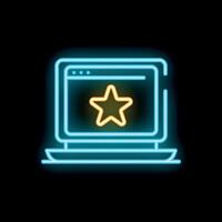 Neon laptop showing customer review with five star rating vector