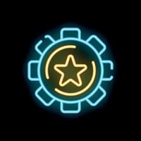 Neon icon of gear with star representing high quality work result vector