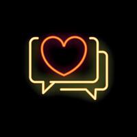 Neon heart chat bubble glowing on black background vector