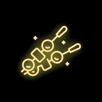 Yellow neon sign of skewers on black background vector