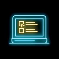 Neon laptop showing online survey with checkboxes on screen vector