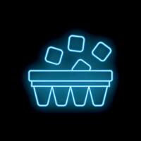 Neon blue ice cube tray filled with ice cubes icon vector