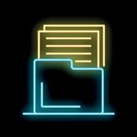 Neon icon of documents being organized in folder vector