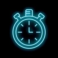 Blue neon stopwatch counting down the time on black background vector