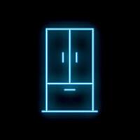 Blue neon glowing wardrobe with drawer on black background vector