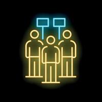 Group of people standing together holding blank placards in a neon style vector