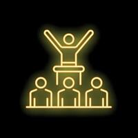 Neon icon of business leader standing on a platform raising hands in the air vector