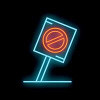 Glowing neon stop sign icon is isolated on a black background, representing a warning or prohibition vector
