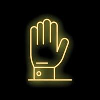 Neon yellow open hand icon on black background vector