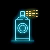 Neon spray can spreading aerosol on dark background vector