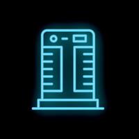 Blue neon sign of modern coffee machine with two filters for brewing fresh beverage in cafe on black background vector