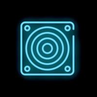 Glowing neon sign depicting a speaker on black background vector