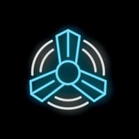 Neon icon of a ceiling fan rotating and creating airflow vector