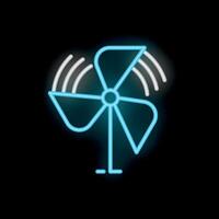 Neon icon of ventilator generating wind vector