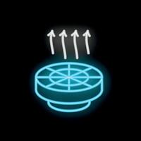 Neon icon of sewer grate releasing hot air with arrows pointing upwards vector