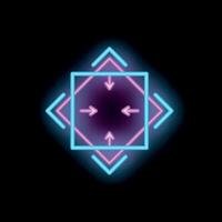 Neon arrows pointing to the center of a square on black background vector