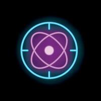 Neon target focusing on atom symbol over black background vector