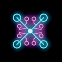 Neon style technology icon showing interconnected nodes glowing vector