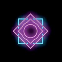 Neon light glowing geometric square with circle sign on black background vector