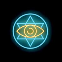 Neon sign representing the concept of clairvoyance with an eye and a star of david vector