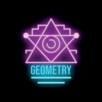 Neon sign showing the word geometry with eye catching sacred geometry symbol vector