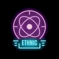 Neon ethnic symbol with atom symbol on black background vector