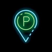 Neon parking location pin pointing on a map vector